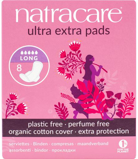 Natracare Ultra extra lange Pads mit Fl&uuml;geln 8 Einheiten bio