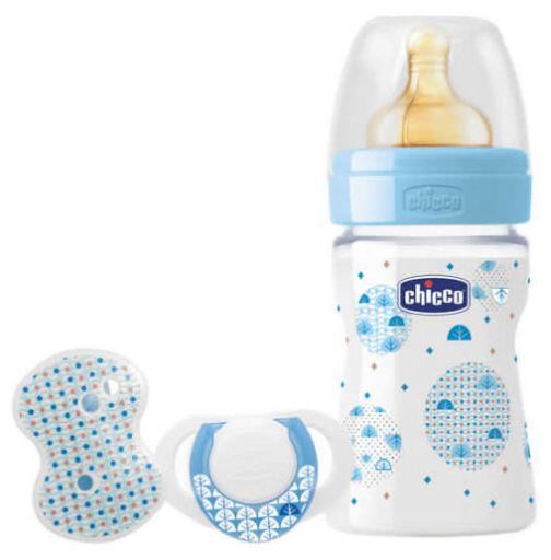 Physiologische Babyflasche Geschenkpackung + Blauer Schnuller