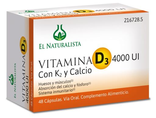 El Naturalista Vitamin D3 4000 Einheitensi K2 Calcium 48 Kapseln